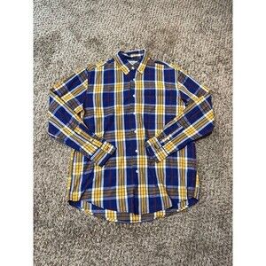 Sun River Clothing Blue Yellow Button Down Men Shirt Size Medium